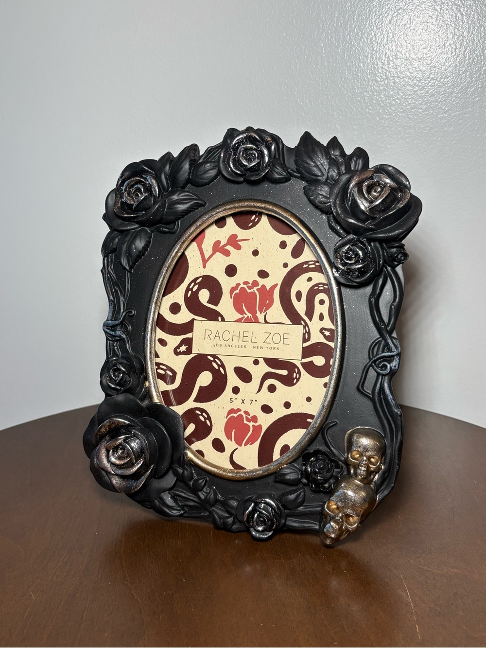 Rachel Zoe Black Rose and Skull Ornate Oval Frame